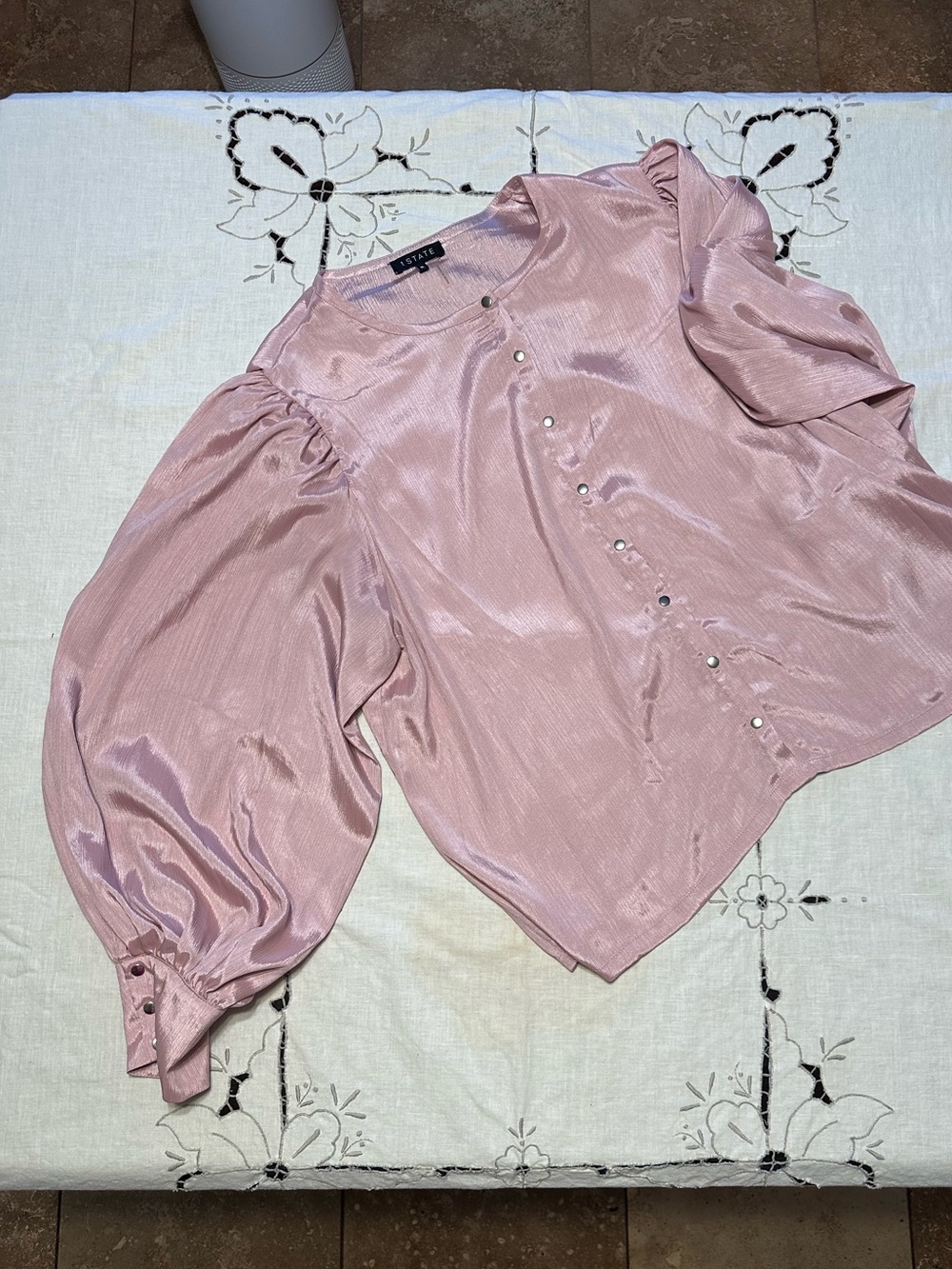 Satin Shiny Balloon Blouse with Snap Buttons
